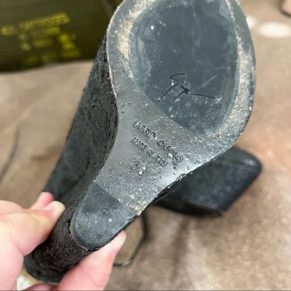 Giuseppe Zanotti Glitter Suede Platform Wedge Ankle Strap High Heels Pumps - Picture 7 of 11